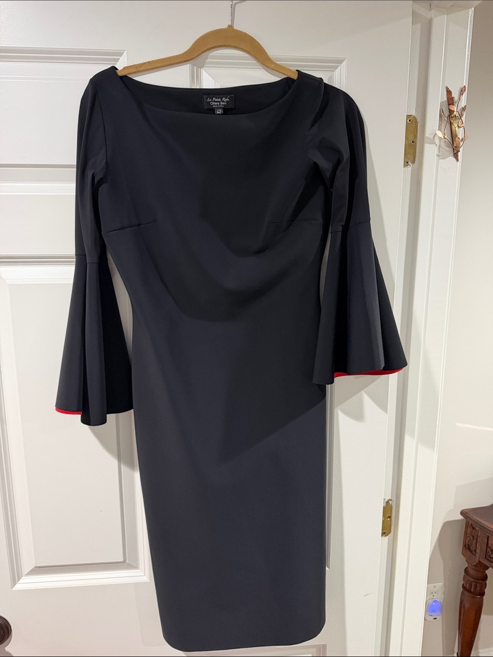Chiara Boni Black Sheath Dress with Red Sleeve Trim